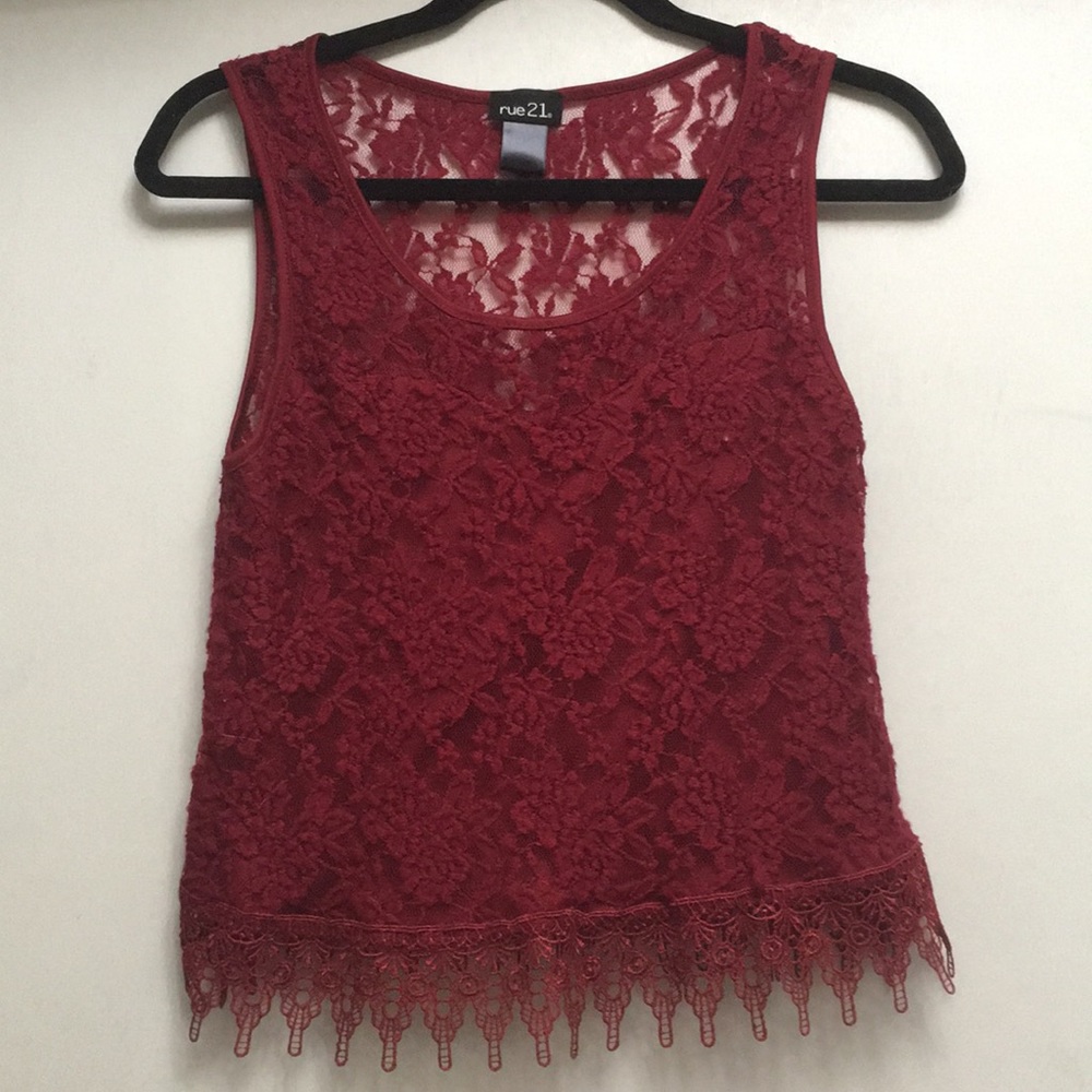 Maroon Lacey Crop Tank